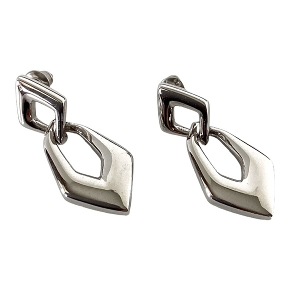 Napier Silver Tone Geometric Double Link Stack Dangle Post Earrings VTG Signed - Picture 6 of 7